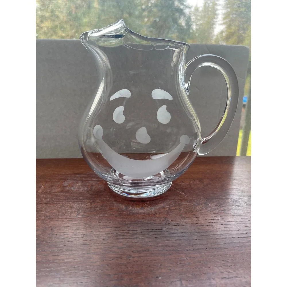 Kool-Aid Glass Pitcher OS Clear Excellent Etched Smiley Face Retro Advertising